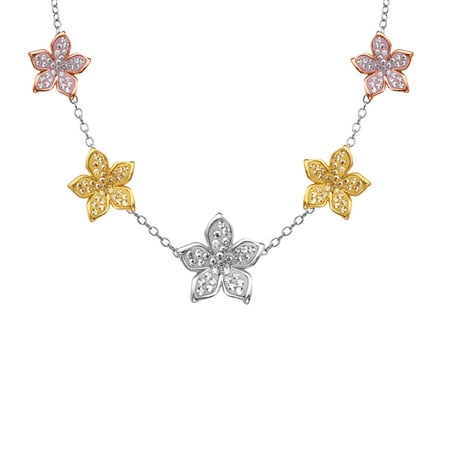 Luminesse Flower Station Necklace with Swarovski Crystals in 18kt Two-Tone Gold-Plated Sterling Silver