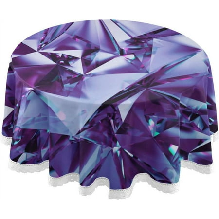 SKYSONIC Purple Gemstone Round Tablecloth,Washable Oil Proof Table Cover for Kitchen Holiday Party Wedding Picnic Decoration