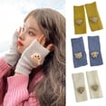 thumbnail image 4 of Guante de medio dedo de invierno con decoración de oso de peluche, manoplas de punto largas para niña, 4 of 5