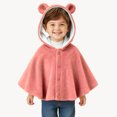 thumbnail image 2 of Fewfanhot Kids Cute BearEar Fleece Hooded Poncho, Button Front Warm Kids Cape Wrap for Daily Outdoor, 2 of 6