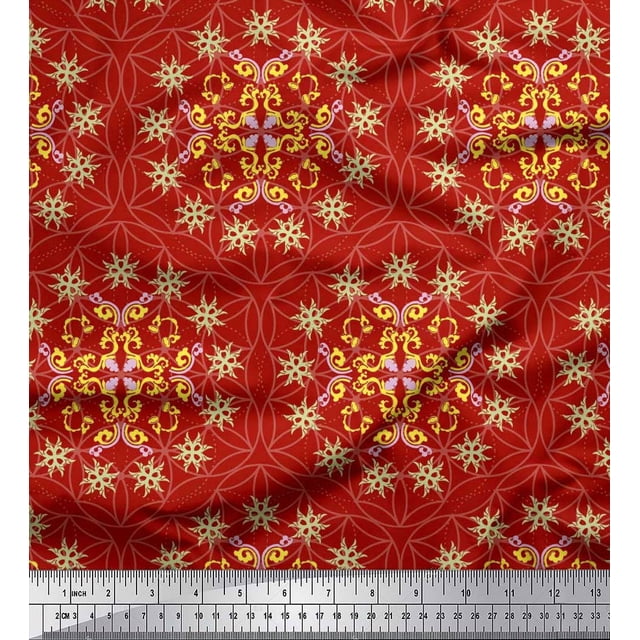 Soimoi Poly Georgette Fabric Moroccan Damask Print Fabric by The Yard 52 Inch Wide