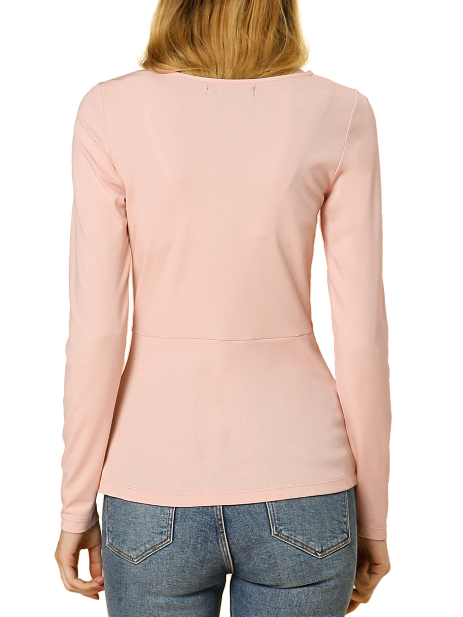 MODA NOVA Junior's Round Neck Tops Long Sleeve Blouse Shirt Pink M - image 3 of 6
