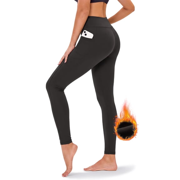 Rosvigor Fleece Lined Yoga Leggings for Women Thermal Leggings Winter Warm Soft Pants with Pockets for Workout Lounge Travel