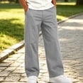 thumbnail image 4 of Gpaecead Boys Straight Leg Casual Pants Elastic Waist Cotton Blend Breathable Trousers With Deep Pockets For Travel Lounge Gray, 4 of 8