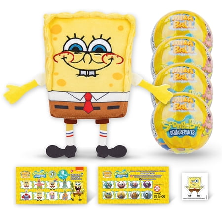 SpongeBob MiraBall Collectible Blind Box for Kids Aged 3+ - Plush Blind Box Mystery Toy with Mini Figures/Squishy Toy - Ideal Stocking Stuffers Goodie Bag Stuffers Toy Gift Ideas (4-Pack)