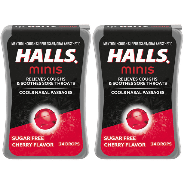 Halls Minis Cherry Flavor Sugar Free Cough Drops, 24 Mini Throat
