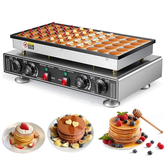 Yonopro 50PCS Mini Pancake Maker, 110V 1800W Commercial Mini Dutch Pancake Maker, 1.8 In Commercial Nonstick Waffle Maker with 2 Thermostats & 2 Timers Separate Control, for Home Restaurant