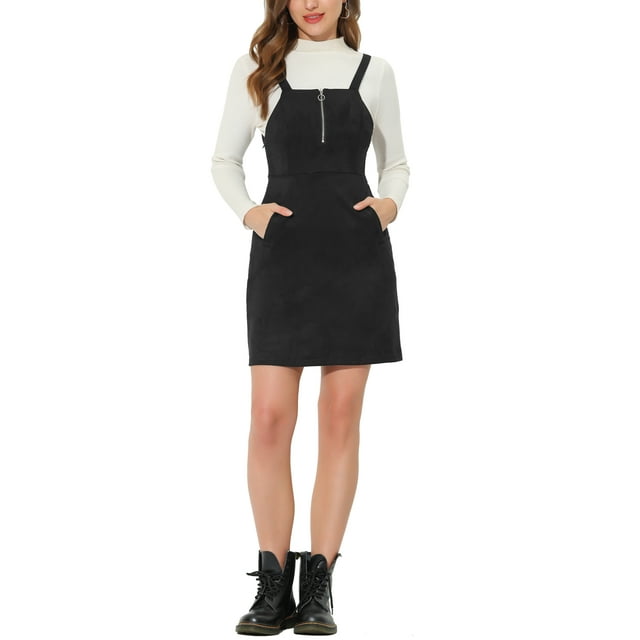 INSPIRE CHIC Robe Mini Élégante à Fermeture Éclair en Faux Suède pour Femmes m Noir