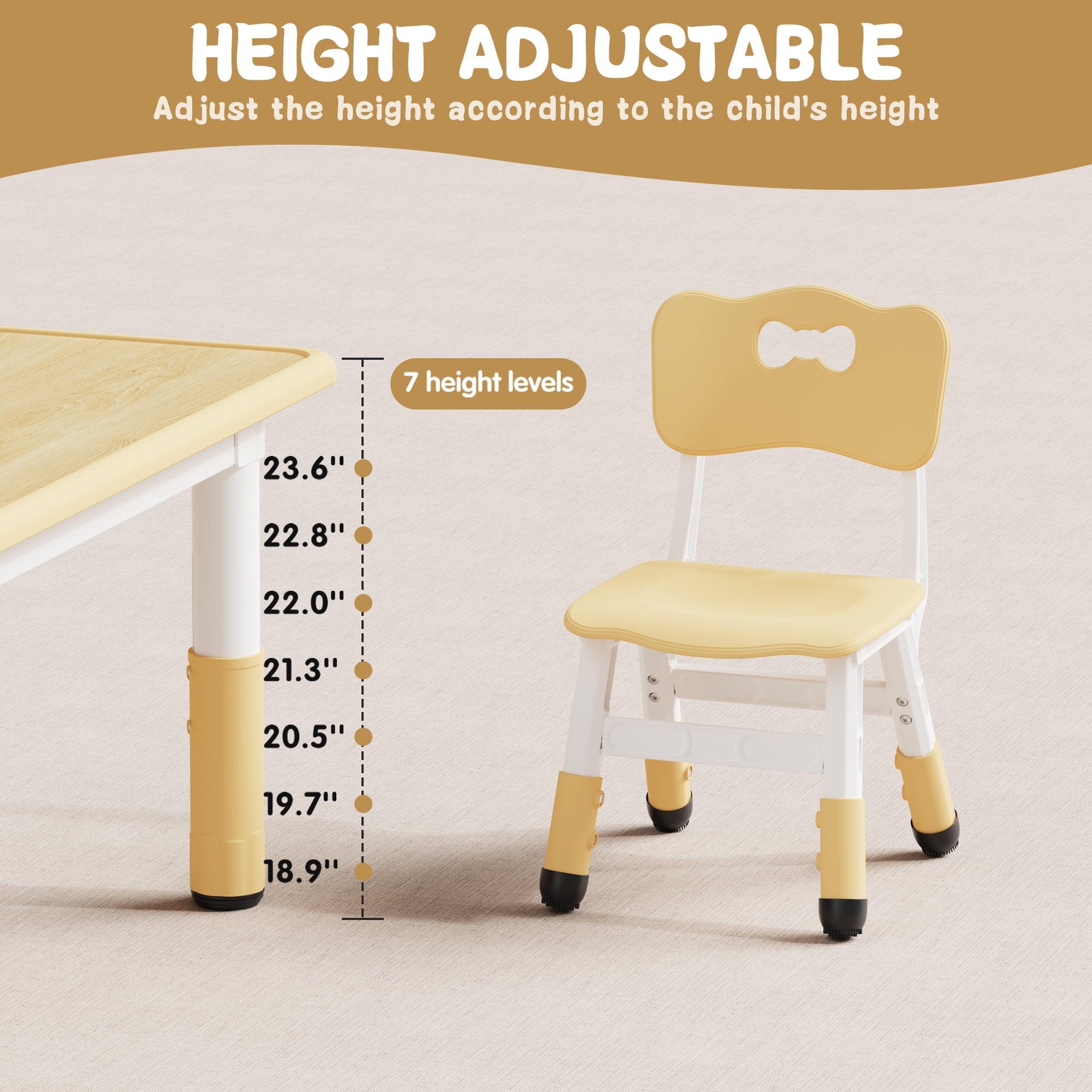 Kids Table and 2 Chairs Set, Height Adjustable Toddler Table and Chair Set, Graffiti Desktop, Classroom/Daycare/Home, Children Multi-Activity Table for Ages 2-8