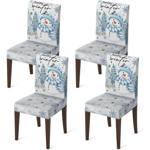 4PCS Christmas Dining Chair Covers,Blue Snowman Stretch Removable Washable Slipcover Chair Protector for Dining Room Home Decor