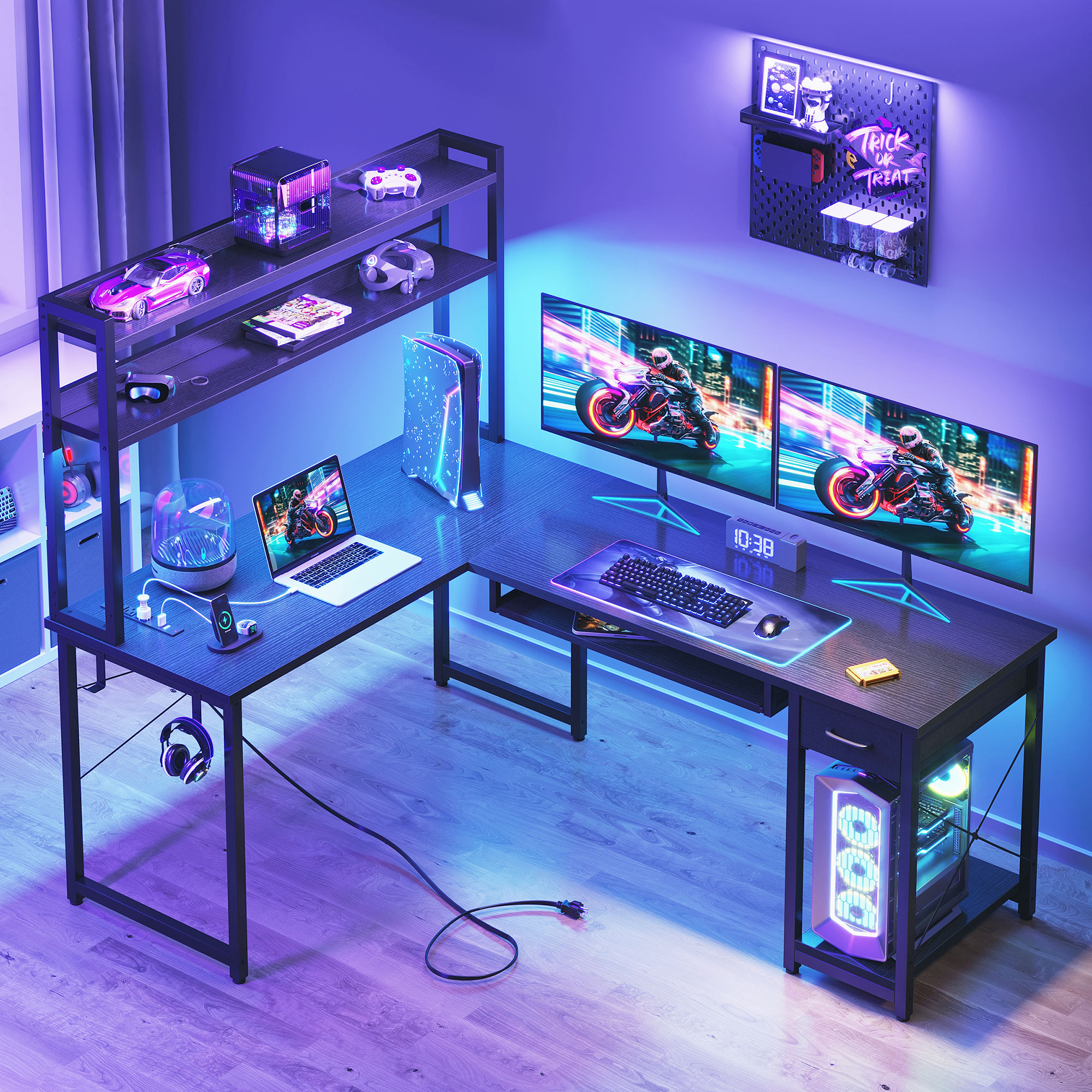 Casacomoda 59" L-Shaped Gaming Desk with LED Lights and Charging photo 5