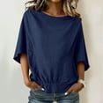 thumbnail image 2 of Miluxas Women's Linen Blend Batwing Sleeve Blouse - Boat Neck Solid Casual Tunic Top Summer Lightweight Comfy Travel Outfits Navy, 2 of 9