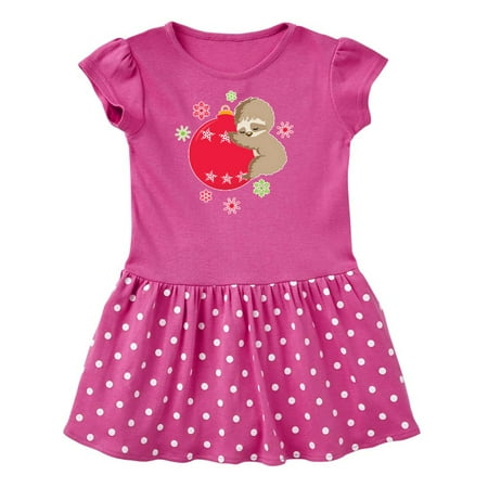 

Inktastic Cute Christmas Baby Sloth on Red Ornament with Snowflakes Gift Toddler Girl Dress