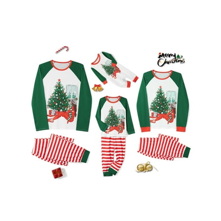 

Ma&Baby Family Christmas Pjs Matching Sets Christmas Tree Print Top Striped Pants Loungewear Xmas Jammies Pajamas Outfits