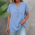 thumbnail image 7 of UAMVSH Womens Linen Shirts Short Sleeve V Neck Button T Shirts Dressy Casual Business Work Blouses with Pocket Summer Outfits, 7 of 7