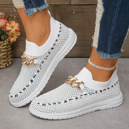 

Women s Lightweight Outdoor Sneakers With Chain Decor Mesh Breathable Low Top Walking Shoes-37