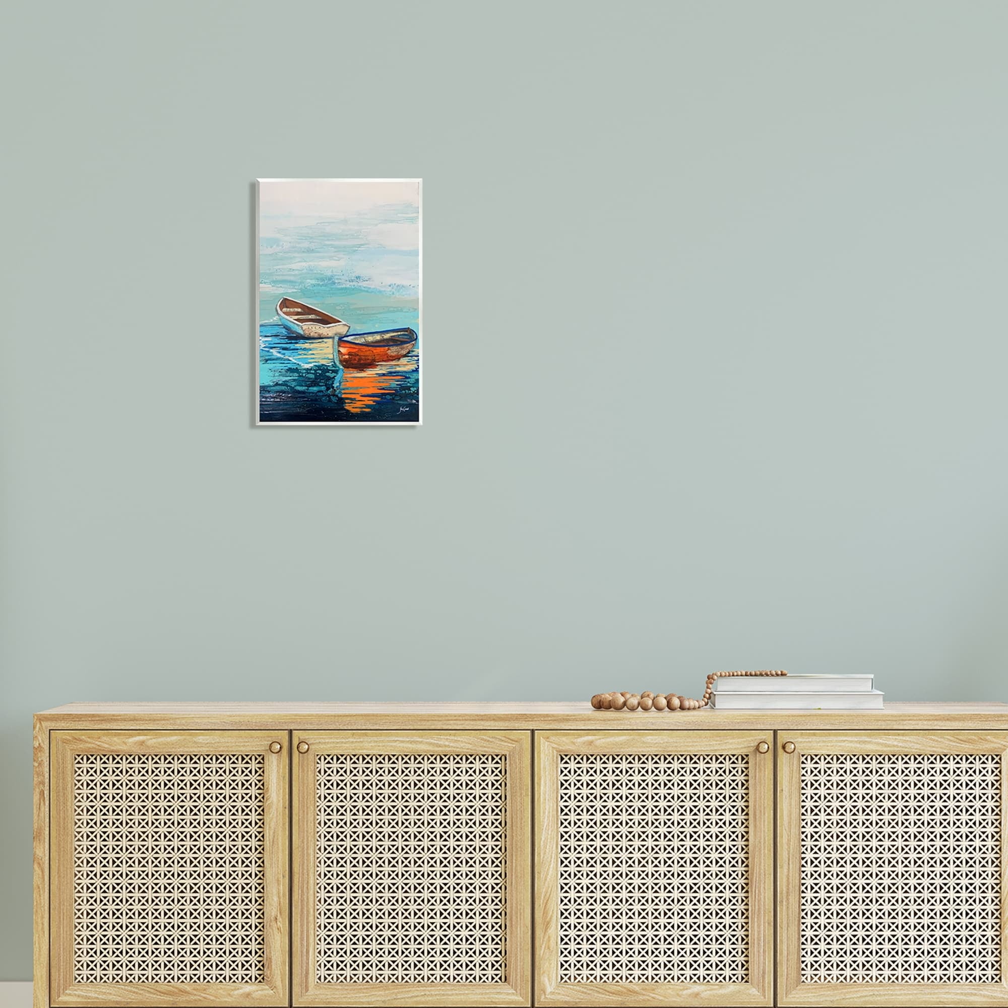 Stupell Industries Quiet Boats Drifting Vivid Ocean Surface Reflection Painting Unframed Art Print Wall Art, Design by Stacy Gresell