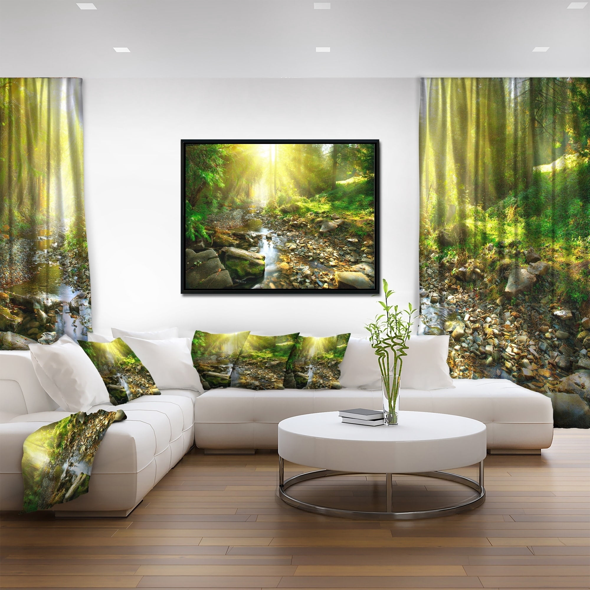 Designart ' Mountain Stream in Forest ' Landscape Photography Framed Canvas Print