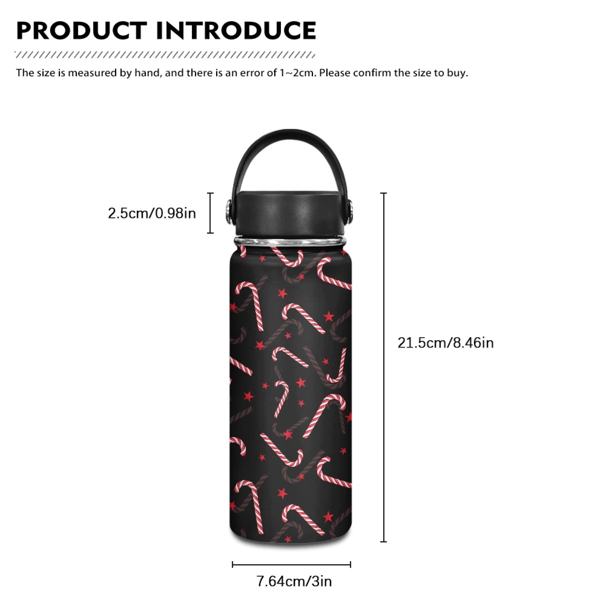 SEANATIVE Christmas Candy Cane Water Bottles for Girls 20oz Leak Proof Double Walled Stainless Steel Gym Bottles for Women Men Insulated Hot Cold Hiking Canteen