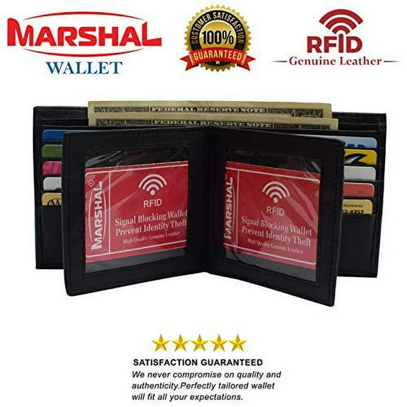 European Hipster Mens Wallet Thick Large Bifold 20 Cards and 2 ID Window, Black, one size