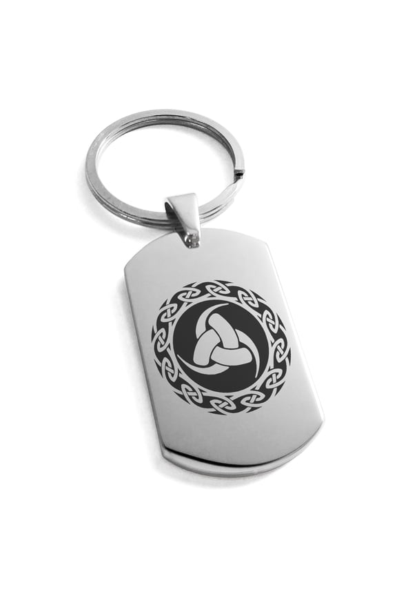 Stainless Steel Triskelion Triple Horn of Odin Viking Engraved Dog Tag Keychain Keyring