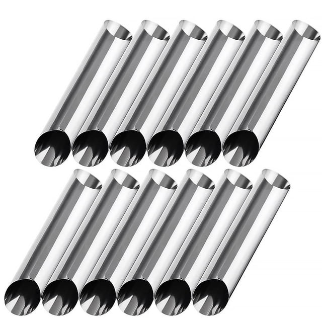 Bewildely Lote de 20 unidades de conos para hornear de acero inoxidable para cocina, molde para pasteles en espiral, tubos para croissants Herramientas y accesorios para hornear plata y 12 piezas