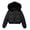 Black, variant on Women Cropped Winter Puffer Coat, Solid‑Color Fuzzy‑Lined Quilted Hooded Zip‑Snap Casual Outerwear With Side Pockets for Cold Weather Travel