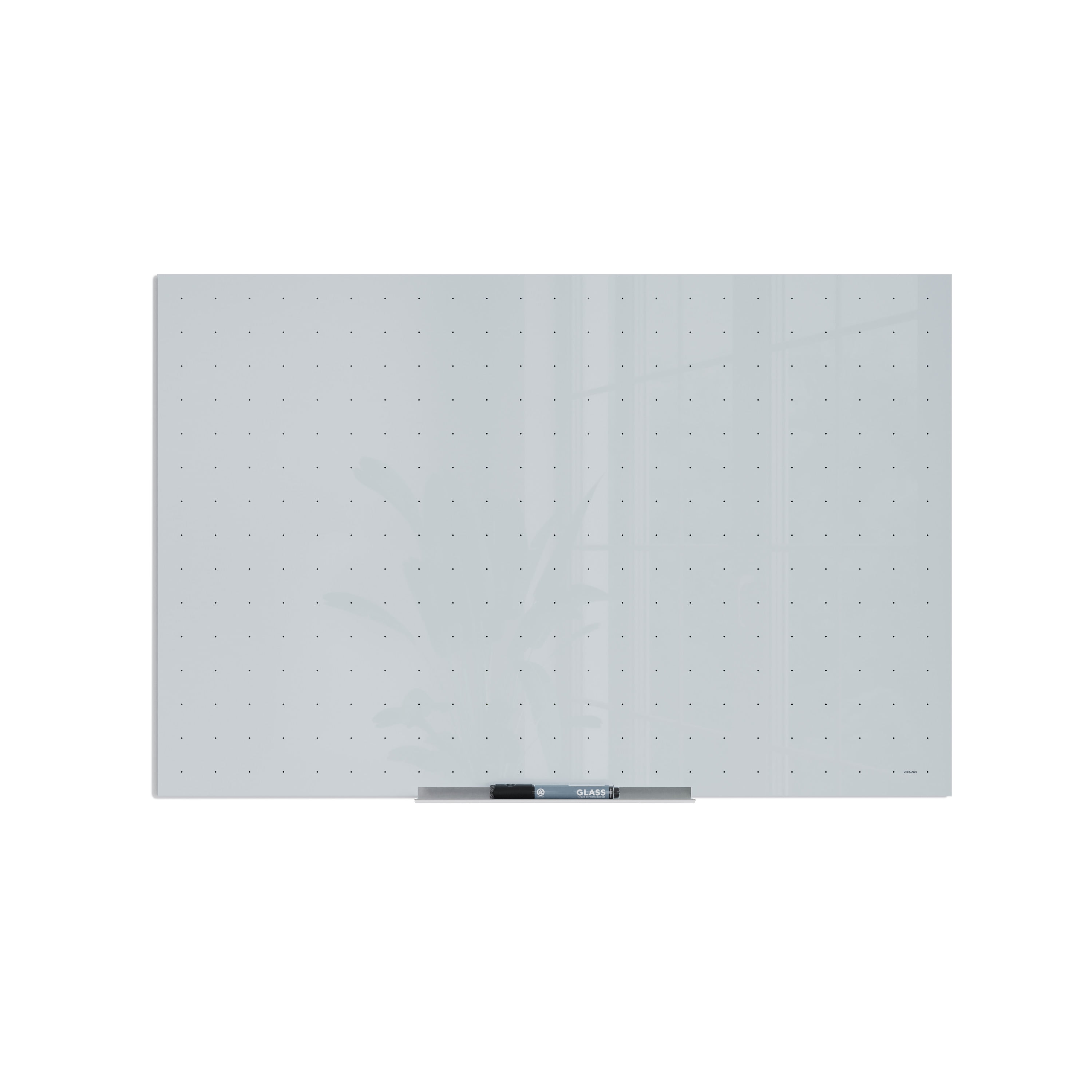 U Brands Non-Magnetic Ghost Grid Glass Dry-Erase Board, 36 x 24 inches, White Frosted Surface, Frameless