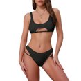 thumbnail image 1 of INSPIRAR CHIC Conjuntos de Bikini de Corte con Espalda al Descubierto para Mujeres de 2 Piezas, Top de Cuello Redondo y Parte Inferior en Triángulo, Trajes de Baño, Talla X-Small, Negro, 1 of 5