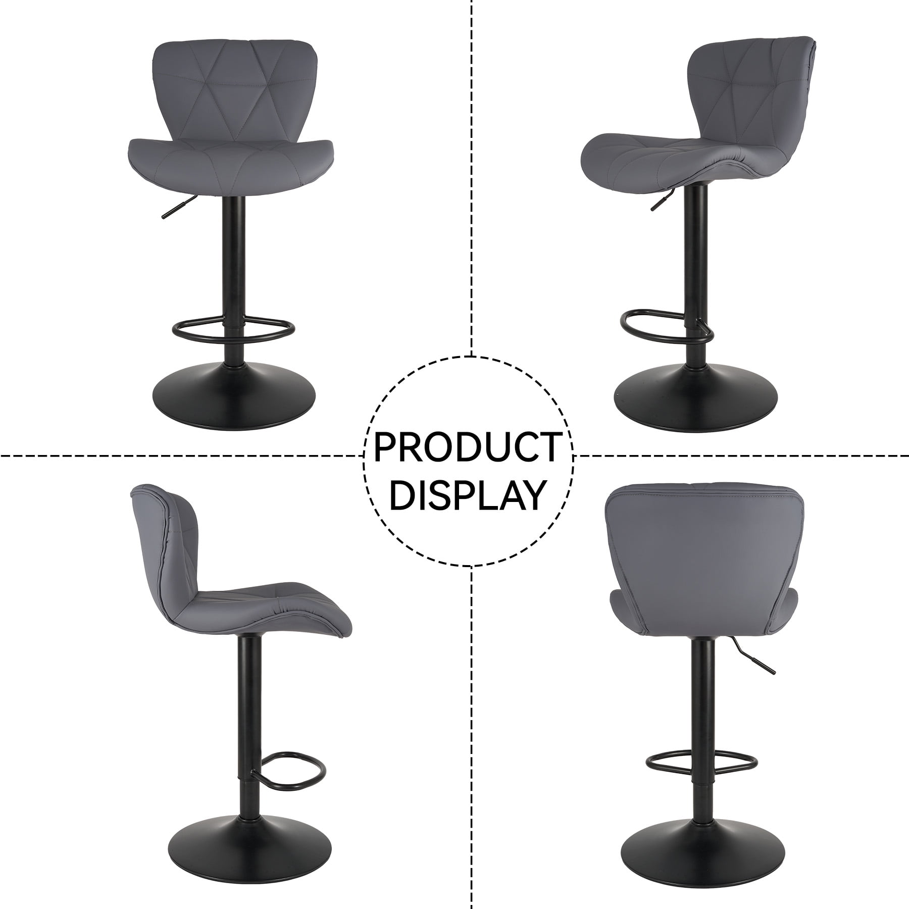 Hawsaiy Modern Bar Stools Set of 1, Adjustable Faux Leather Upholstered Swivel Bar Stools, Counter Height Bar Chairs with Back for Kitchen Island, Dark Gray