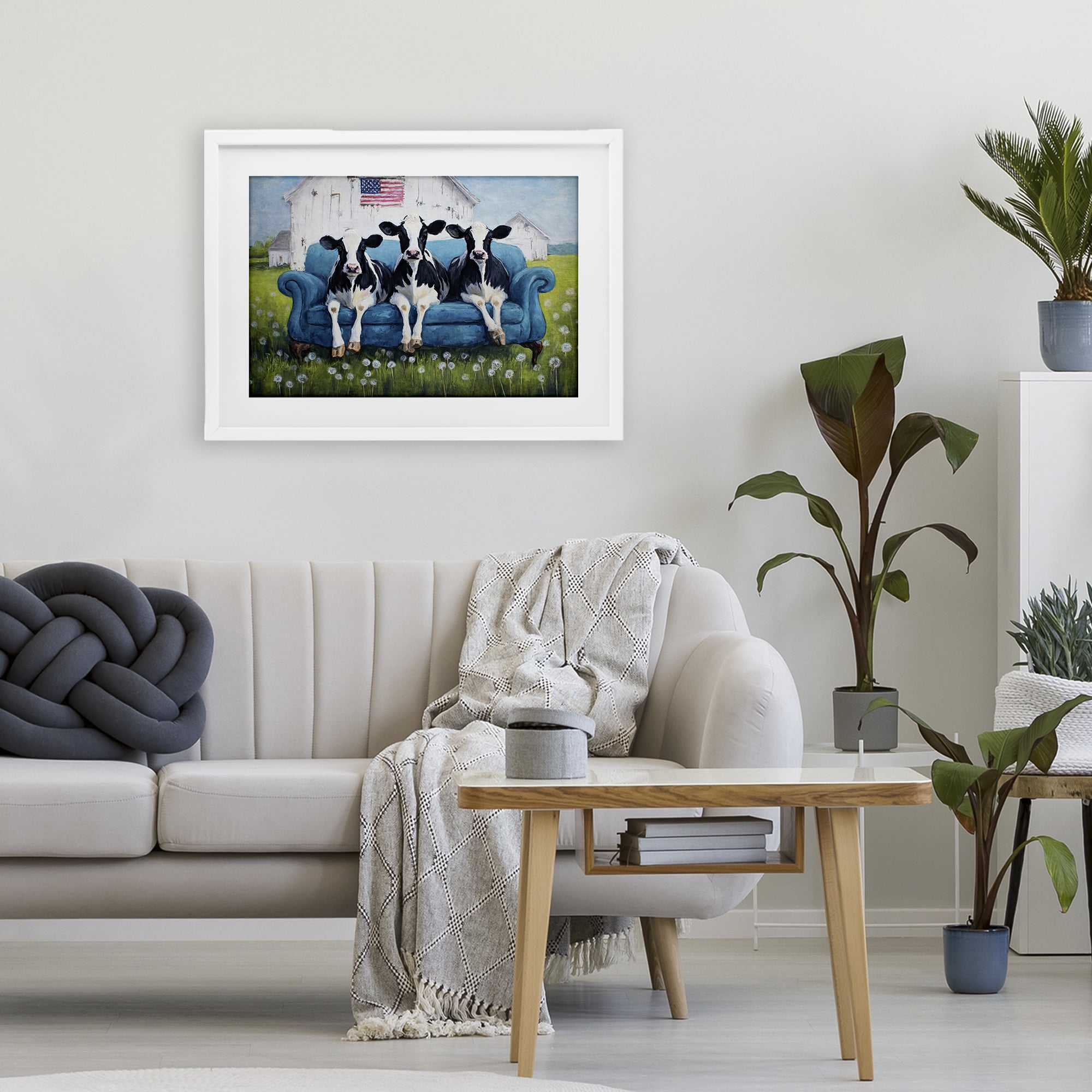 Stupell Industries Barnyard Sofa Sisters White Framed Print Under Glass, design by Tina LeCour