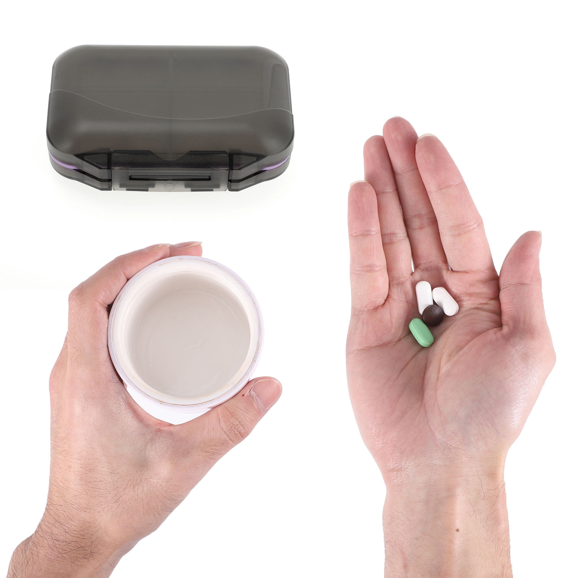 Unique Bargains 7 Grids Double Layers Portable Pill Box 1 Pc Gray, Purple