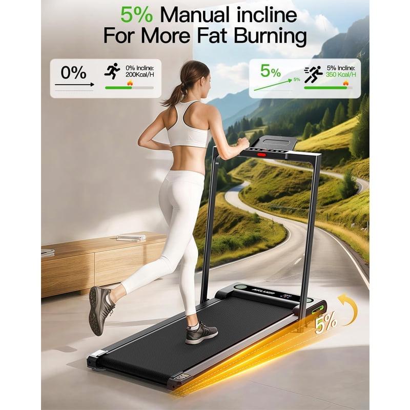 Akluer 2 in 1 Smart Treadmill walkingpad,with 5% incline,maximum weight up to 330lb,large-area rubber running belt,Top speed reaches 7.6MPH ,Remote Control for Remote Adjustment