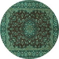 thumbnail image 1 of Ahgly Company Indoor Round Medallion Turquoise Blue Traditional Area Rugs, 7' Round, 1 of 4