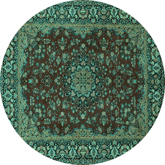 Ahgly Company Indoor Round Medallion Turquoise Blue Traditional Area Rugs, 7' Round