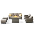 thumbnail image 4 of OPOHORO 6 Pieces Patio Furniture Set with Fire Pit, Outdoor Conversation Set with Gray Wicker Patio Couch, Swivel Chair, Ottoman, and Propane Fire Pit Table, Ideal for Porch Balcony Garden in Gray, 4 of 15