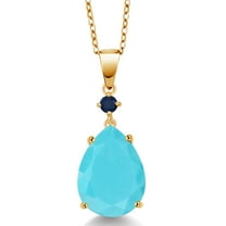 Gem Stone King 18K Yellow Gold Plated Silver Green Turquoise and Blue Sapphire Pendant Necklace for Women (6.15 Cttw, Pear Shape 16X12MM, Gemstone, with 18 inch Chain)
