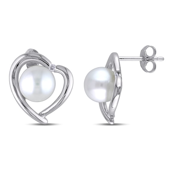 Everly Women's Cultured Freshwater Pearl & Diamond Accent Heart Stud Earrings in Sterling Silver