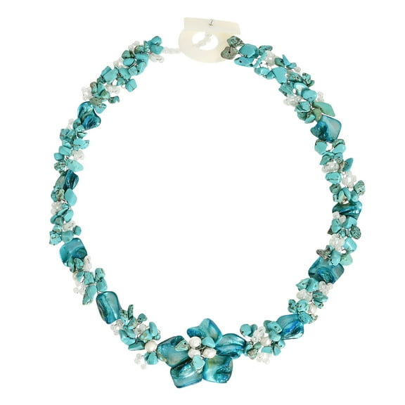 Beautiful in Blue Turquoise, Beads, & Shell Floral Inspired Statement Necklace