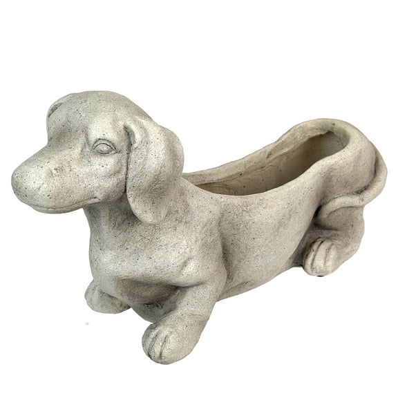 Zeckos Grey Stone Finish Dachshund Dog Indoor Outdoor Planter