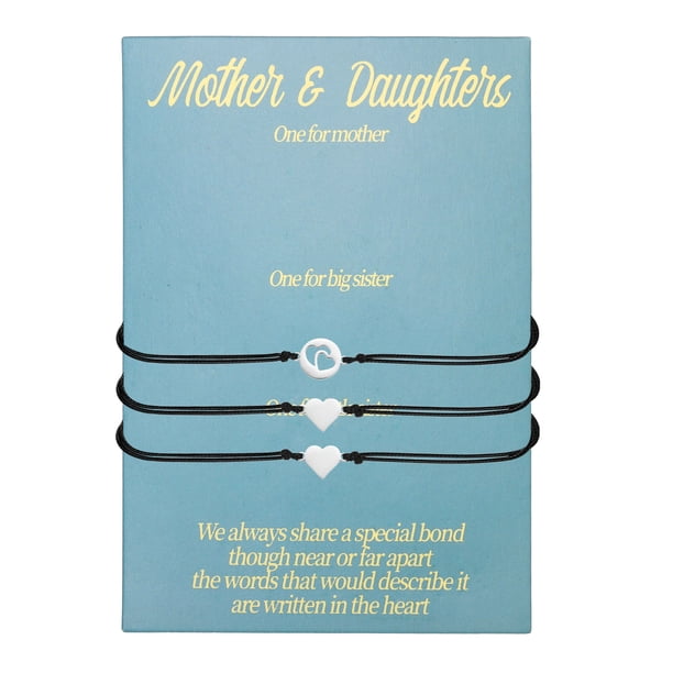 Juego de pulseras a juego para madre e hija, 3 piezas de pulseras ajustables con encanto de corazón, (Negro)