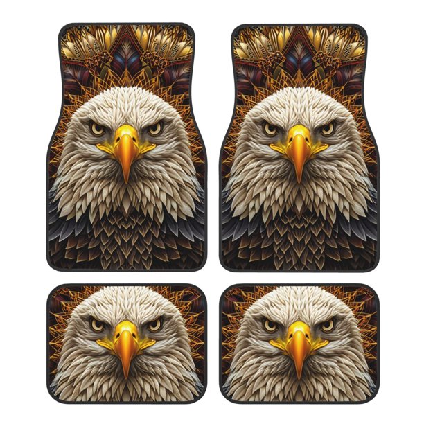 Fotbe Vintage Pattern Bald Eagle Juego de 4 Tapetes para Auto con Estampado – Alfombrillas de Goma Reforzada, Diseño Antideslizante, Protección para Todo el Año – Vehículos, Autos, Camionetas y SUVs