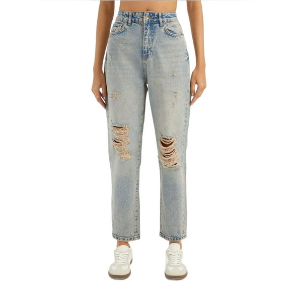 High Waist Ripped Mom-fit Denim Jeans