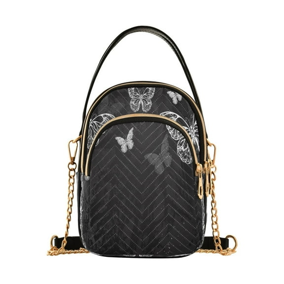 ALAZA Chain Crossbody Bags for Women Butterflies on Black Shoulder Handbag Phone Purse