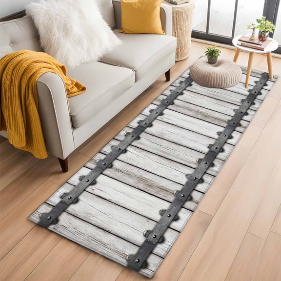 Farmhouse Rustic 2'x6' Runner Rugs for Hallway Kitchen Bedside Non Slip Washable, Vintage Country Wooden Grain Entryway Rug Runners with Rubber Backing, Long Carpet Runner for Laundry Room