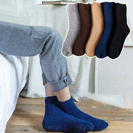 

Farfi Men Socks Solid Color Thickened Winter Autumn Anti-friction Warm Soft Floor Socks for Home