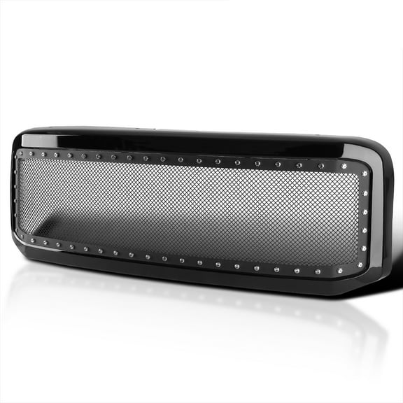 Spec-D Tuning Glossy Black Stainless Steel Rivet Mesh Style Front Hood Grille Compatible with 2005-2007 Ford F-250