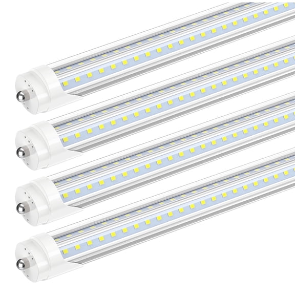 CNSUNWAY Single Pin Fa8 T8 LED Tube 8ft Light Bulbs V shape, 90W 5000K Daylight,10800LM Ballast Bypass, CLear Cover, ETL Listed, 4-Pack