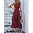 thumbnail image 6 of Womens Summer Casual Sleeveless T Shirt Midi Dress Slim Fit Tie Waist Tank Long Dresses 2025 Brown-Red L, 6 of 9