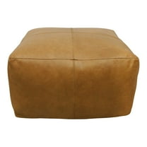 Batton Genuine Leather Pouf in Mid-Century Caramel Tan Finish